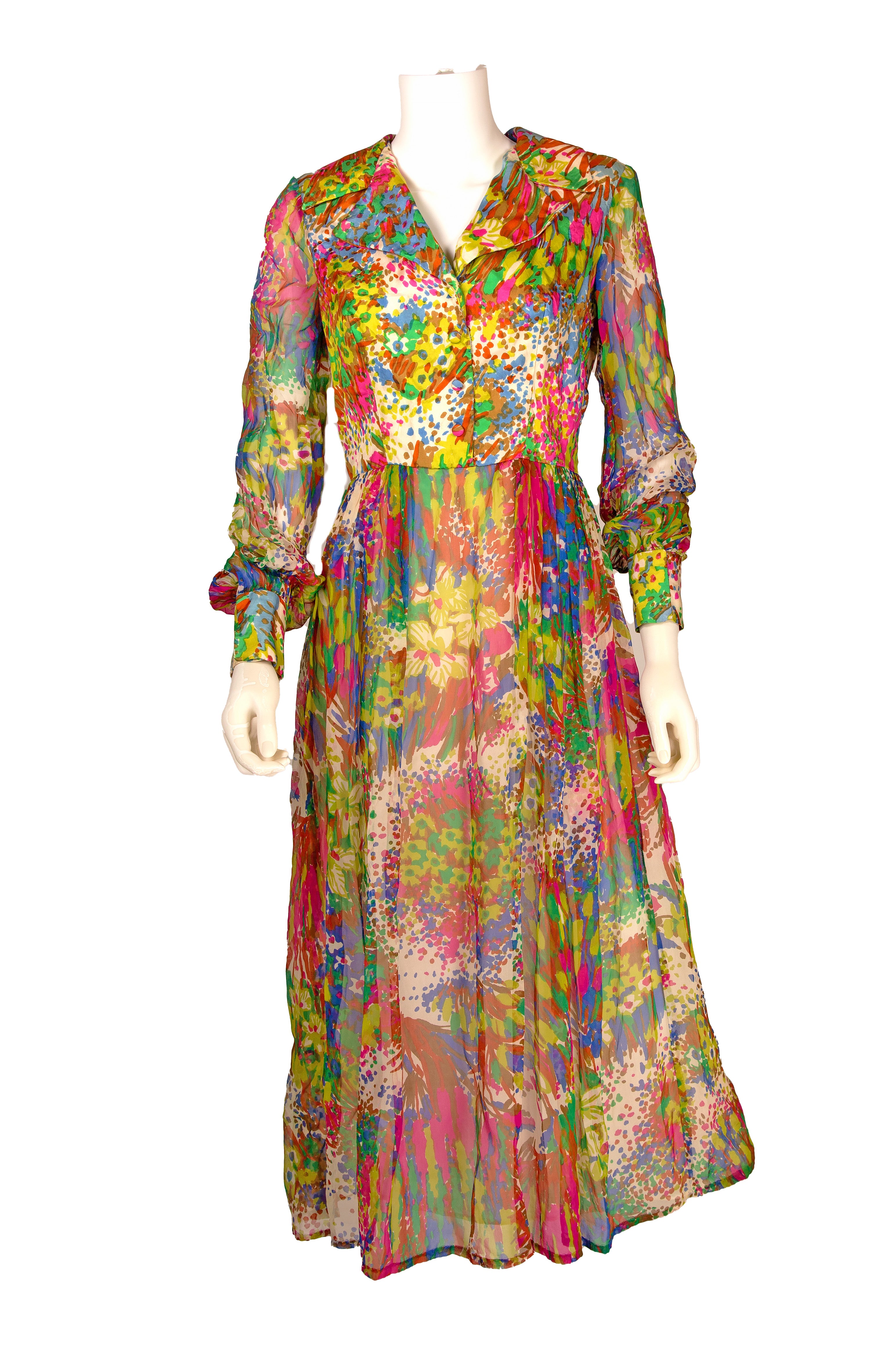 Parnes - Feinstein Floral Chiffon Dress 1960s