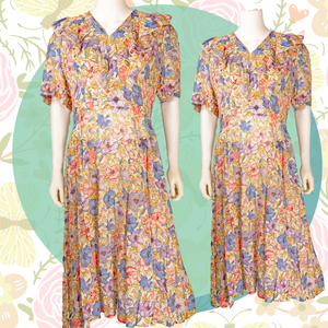 1920s Sheer Cotton Floral Print Dress