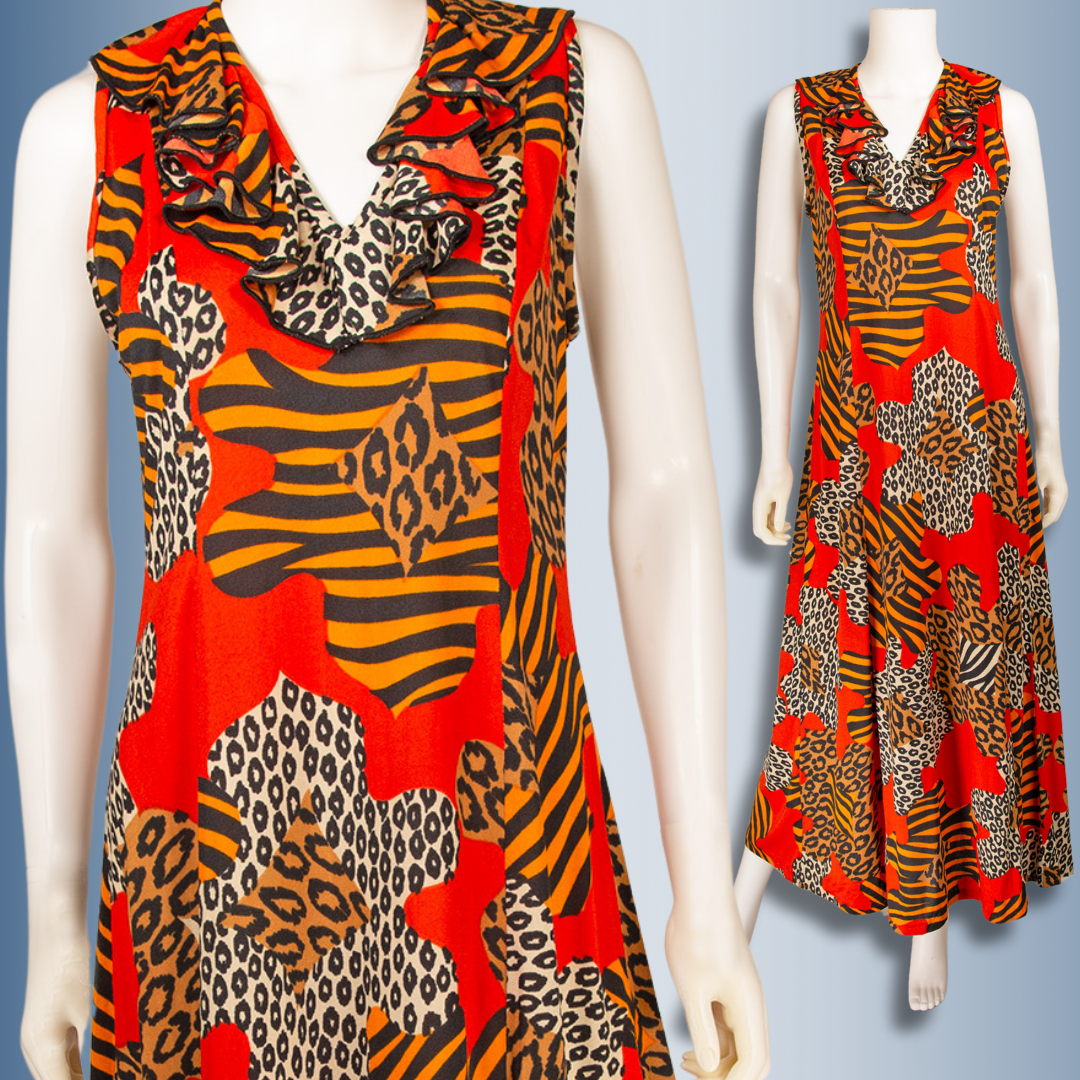 1970s Animal Print Maxi Dress