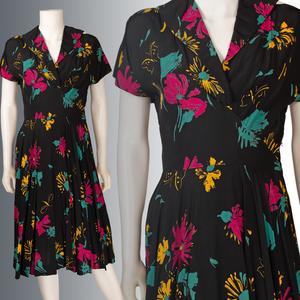 1940s Print Rayon Dress