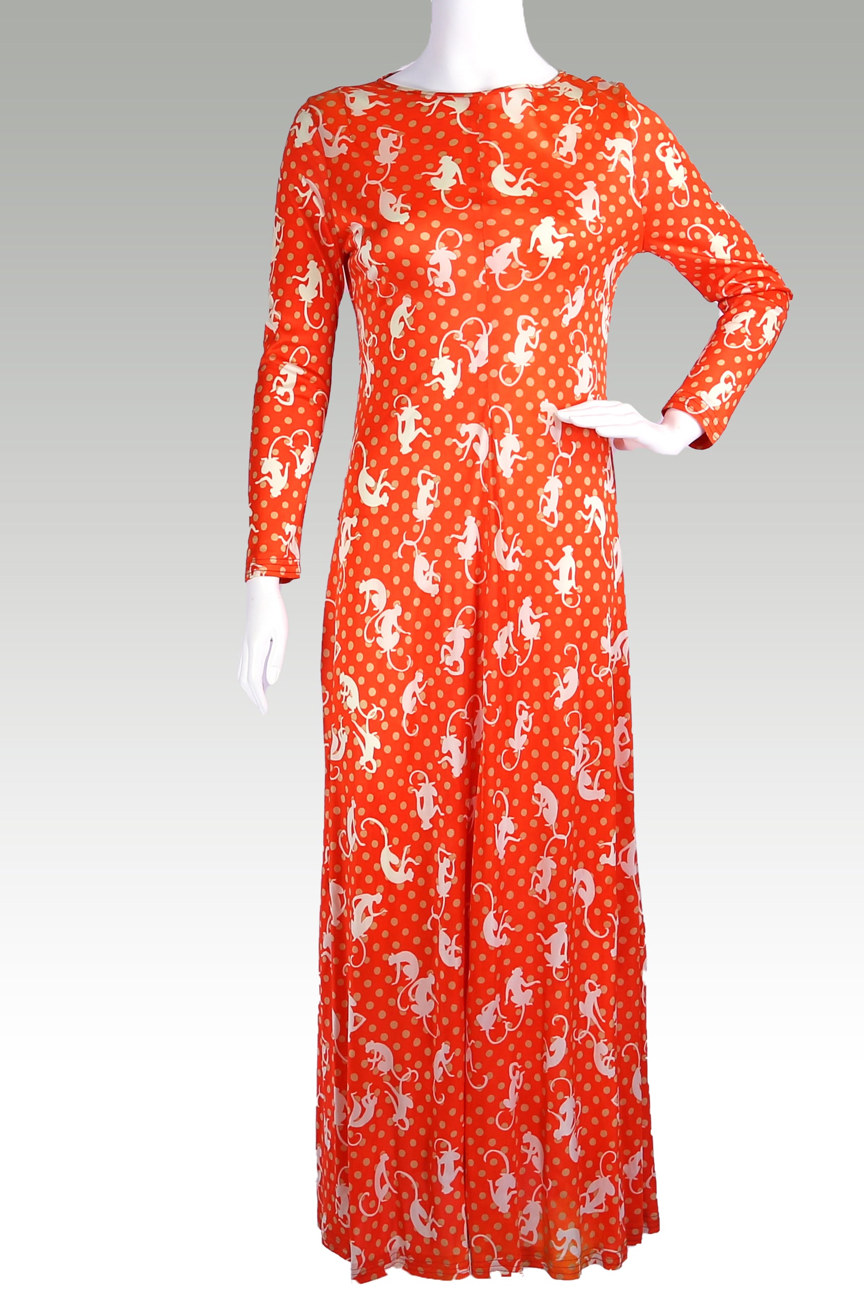 1970s Maxi Dress with Monkey Print