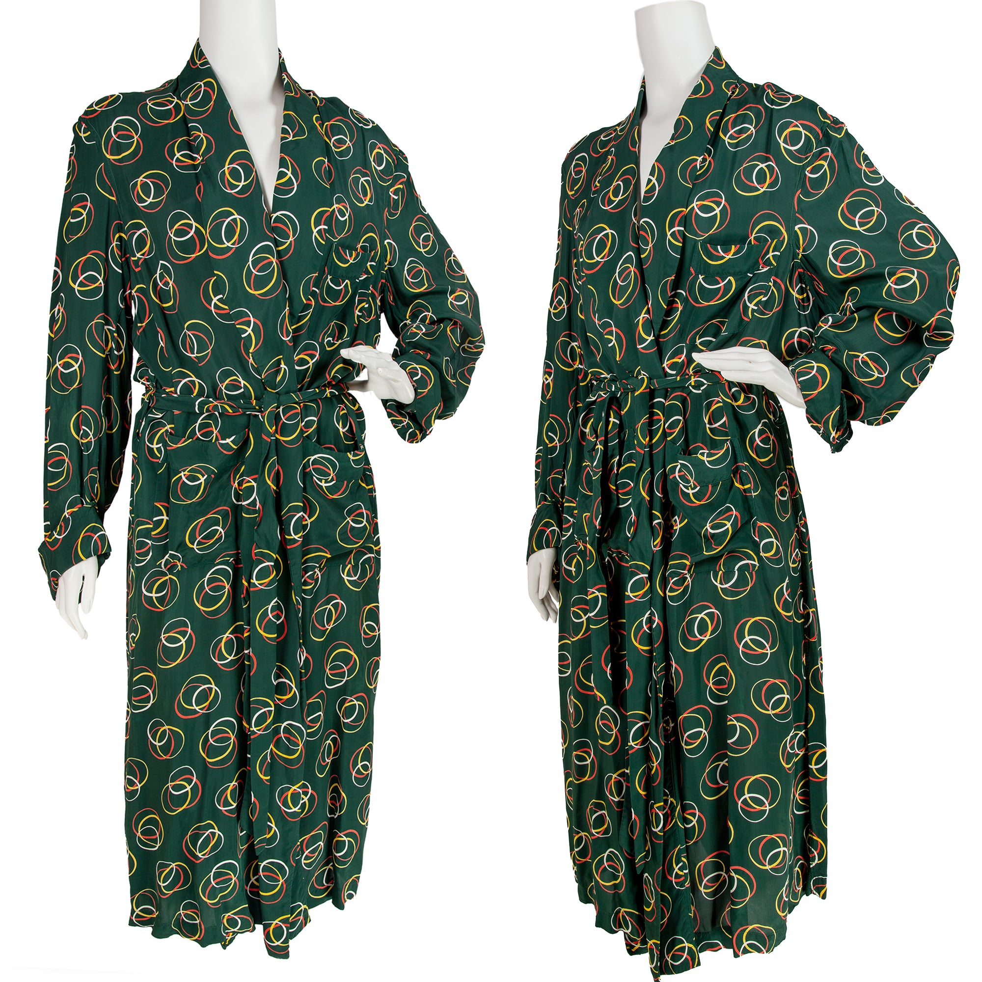 1940s/50s Cold Rayon Modernist Print Robe⁠