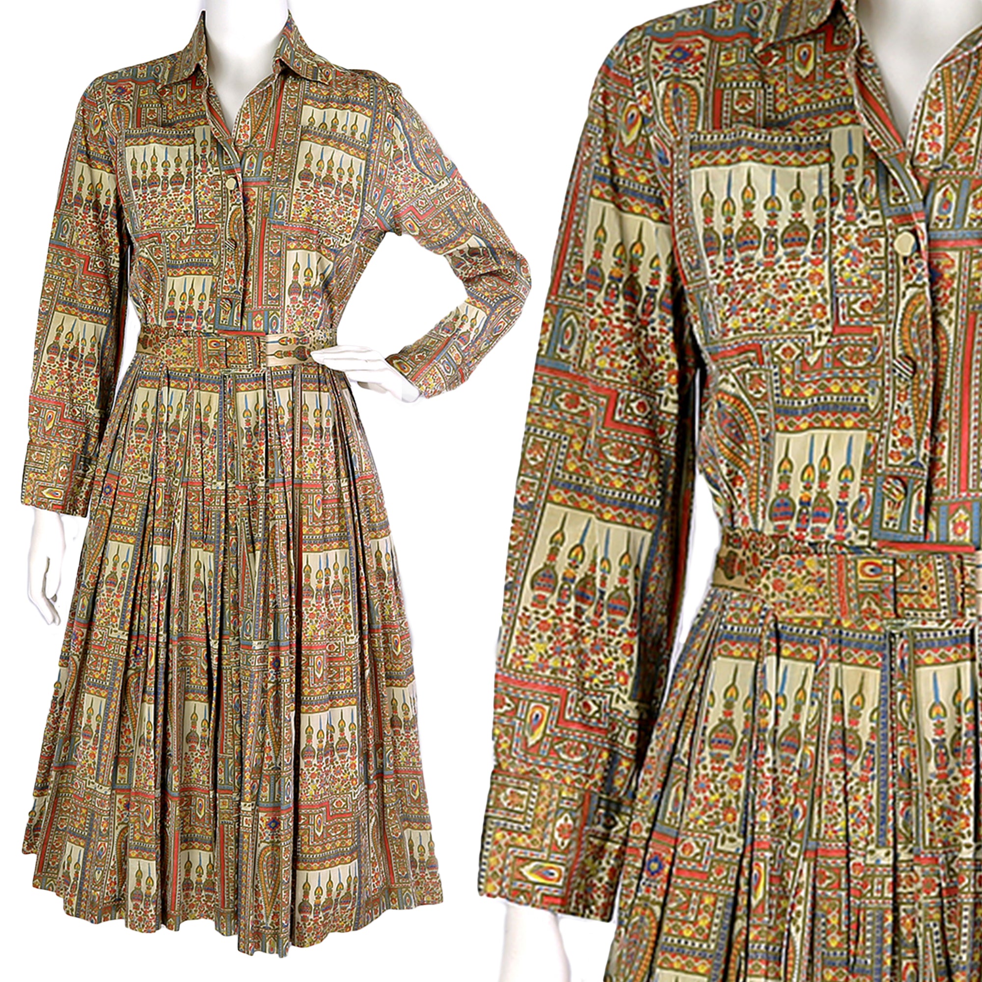 1950s Ethnic Print Cotton Dress