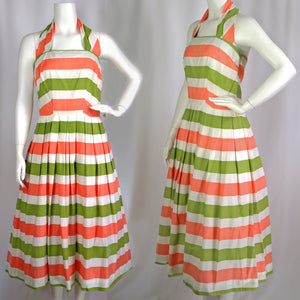 50s Striped Cotton Halter Full Dress⁠