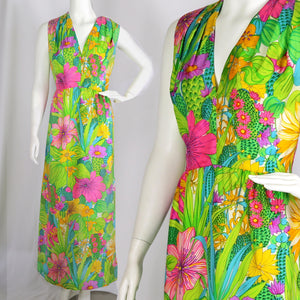 70s SILK Floral Print Maxi Dress⁠