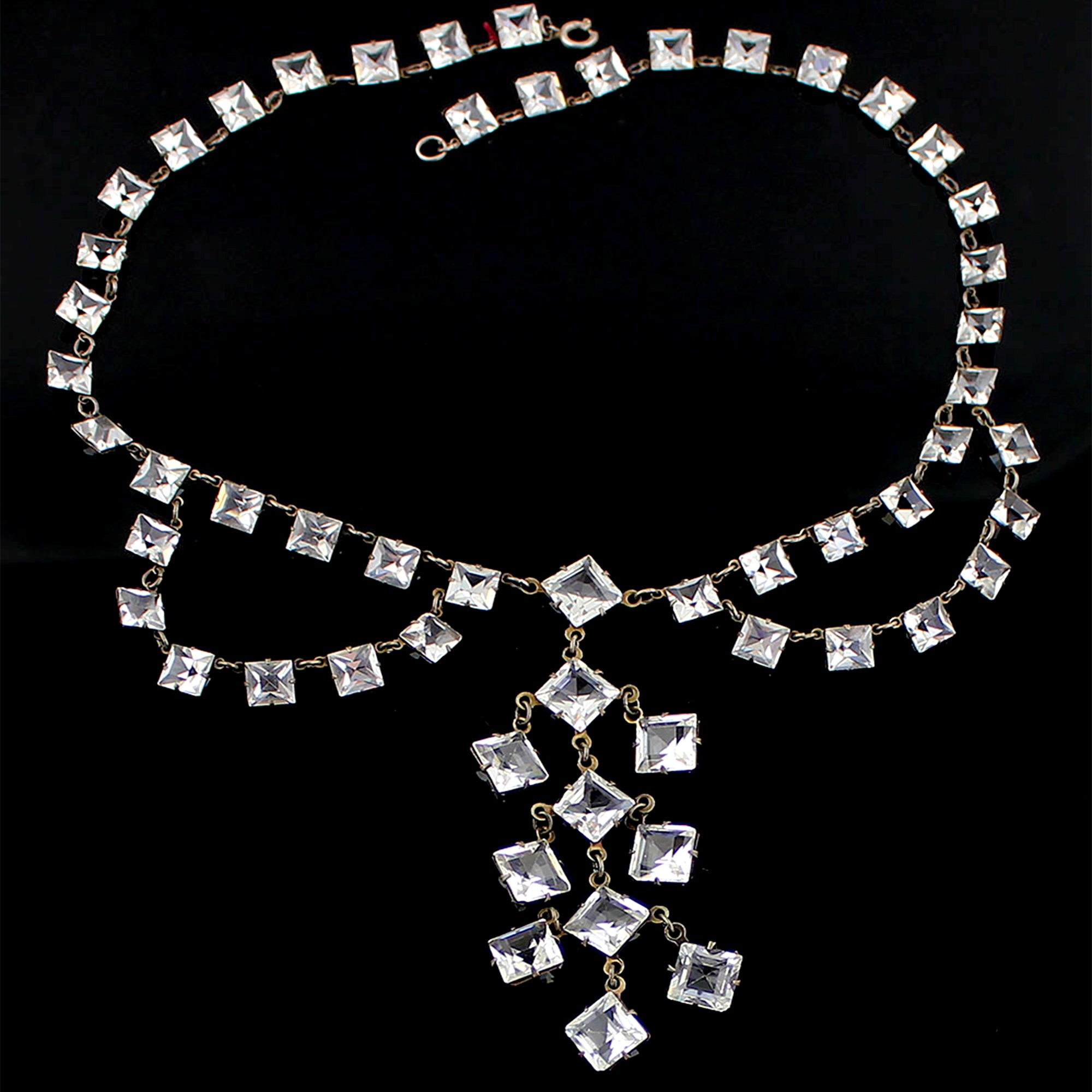 Art Deco faceted crystal and sterling silver festoon necklace⁠ 1920's⁠