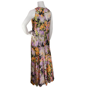 Vintage Silk Floral Print Dress - 20s Revival Drop Waist