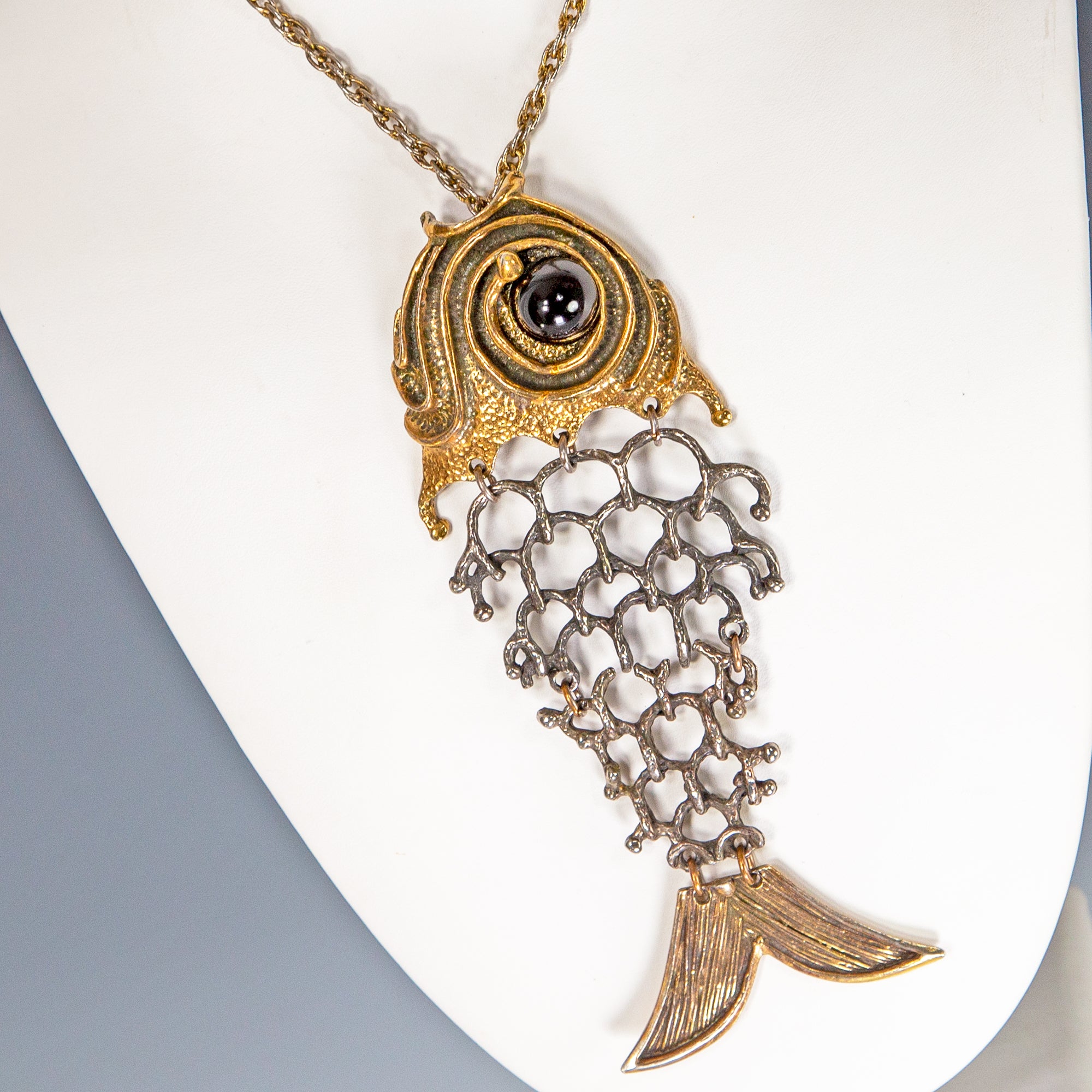 Brutalist Skeletal Fish Pendant Necklace