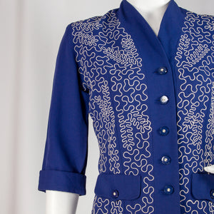 1940s Blue Linen with Soutache Jacket