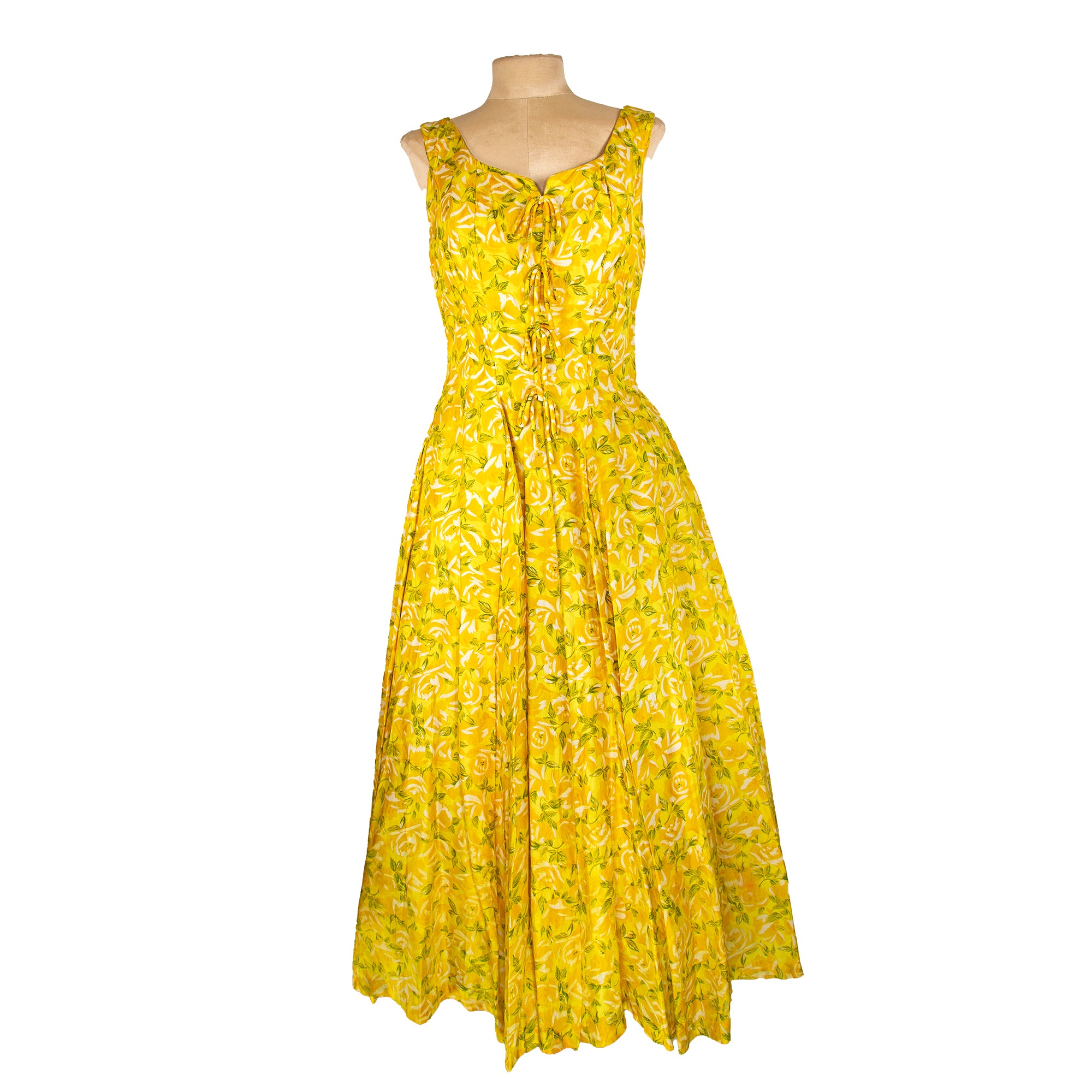 1950s Suzy Perette Yellow Rose Garden Silk Dress⁠
