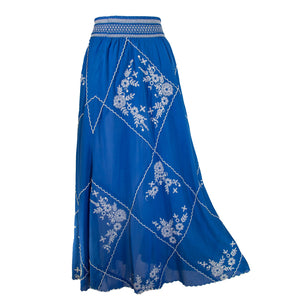 1970s Embroidered Semi Sheer Cotton Blend Skirt