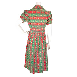 1930's Cotton Wrap Type Dress Sea horses and Dolphins