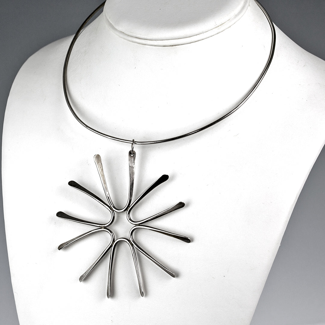 Modernist Sterling Sunburst Necklace -  1960s