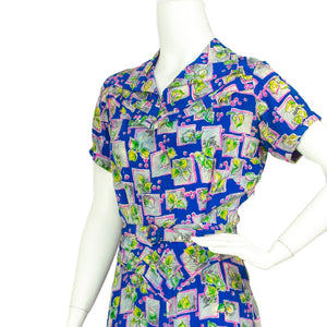 1940s Rayon Novelty Print Dress⁠