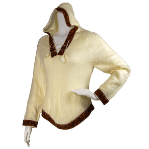 Vintage Off White Mohair Hooded Sweater