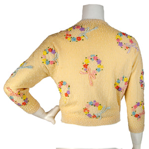 1950s Beautifully Hand Beaded Lambs Wool Sweater⁠