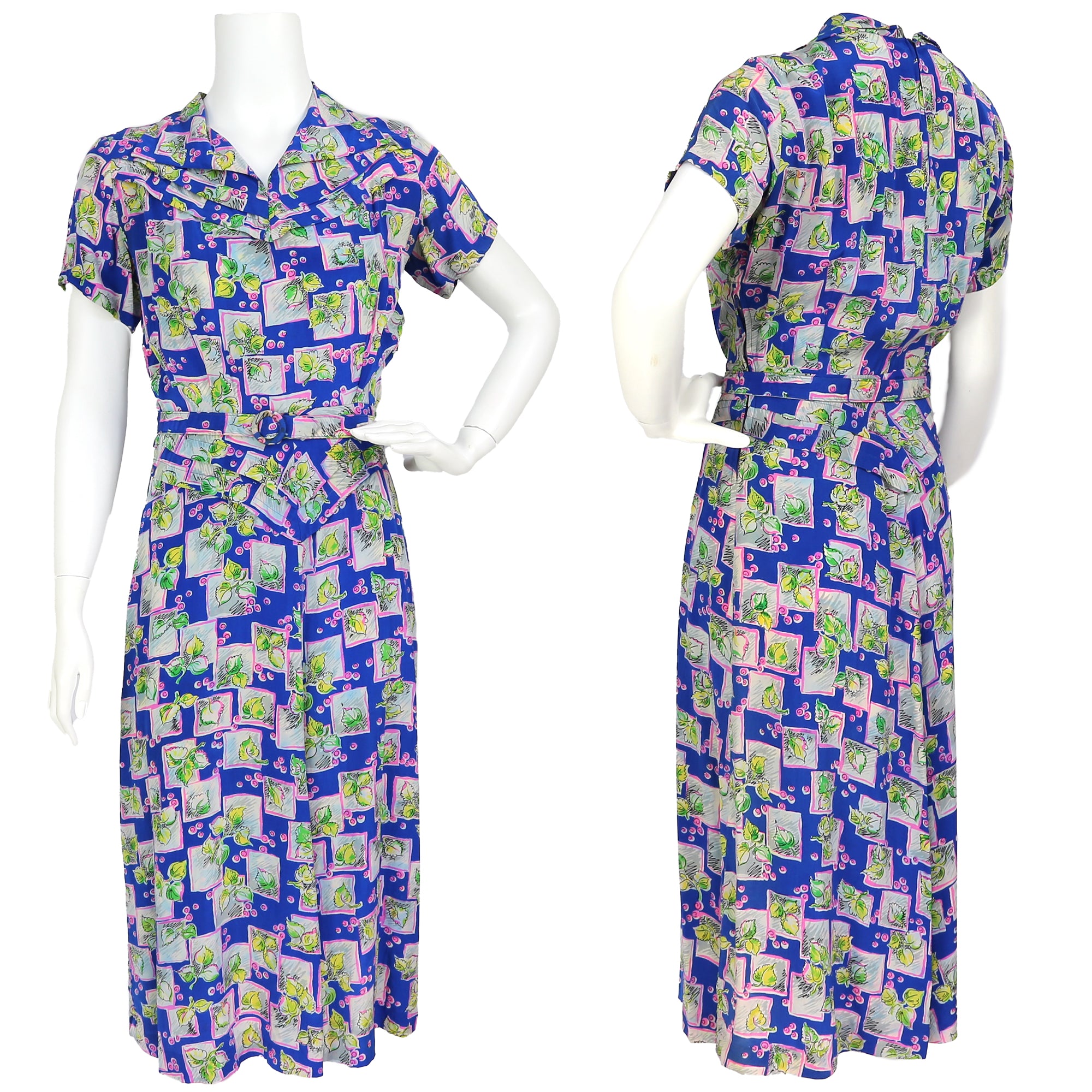 1940s Rayon Novelty Print Dress⁠