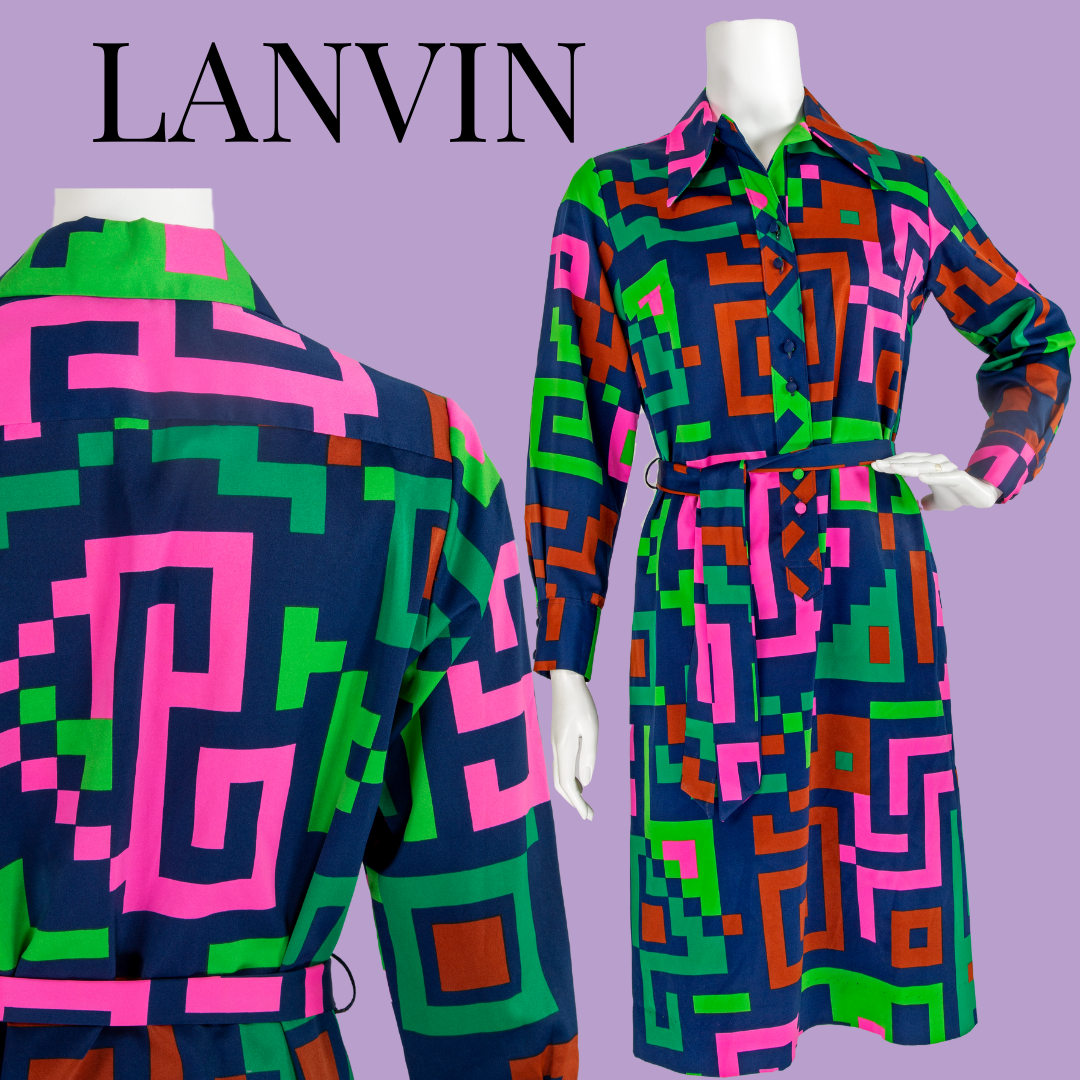 1970s Lanvin Geometric Print Dress
