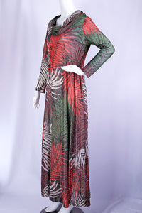 1970's Semi Sheer Lurex Dress - Tropical Motif