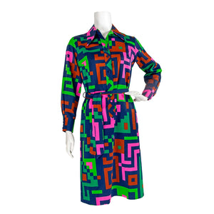 1970s Lanvin Geometric Print Dress