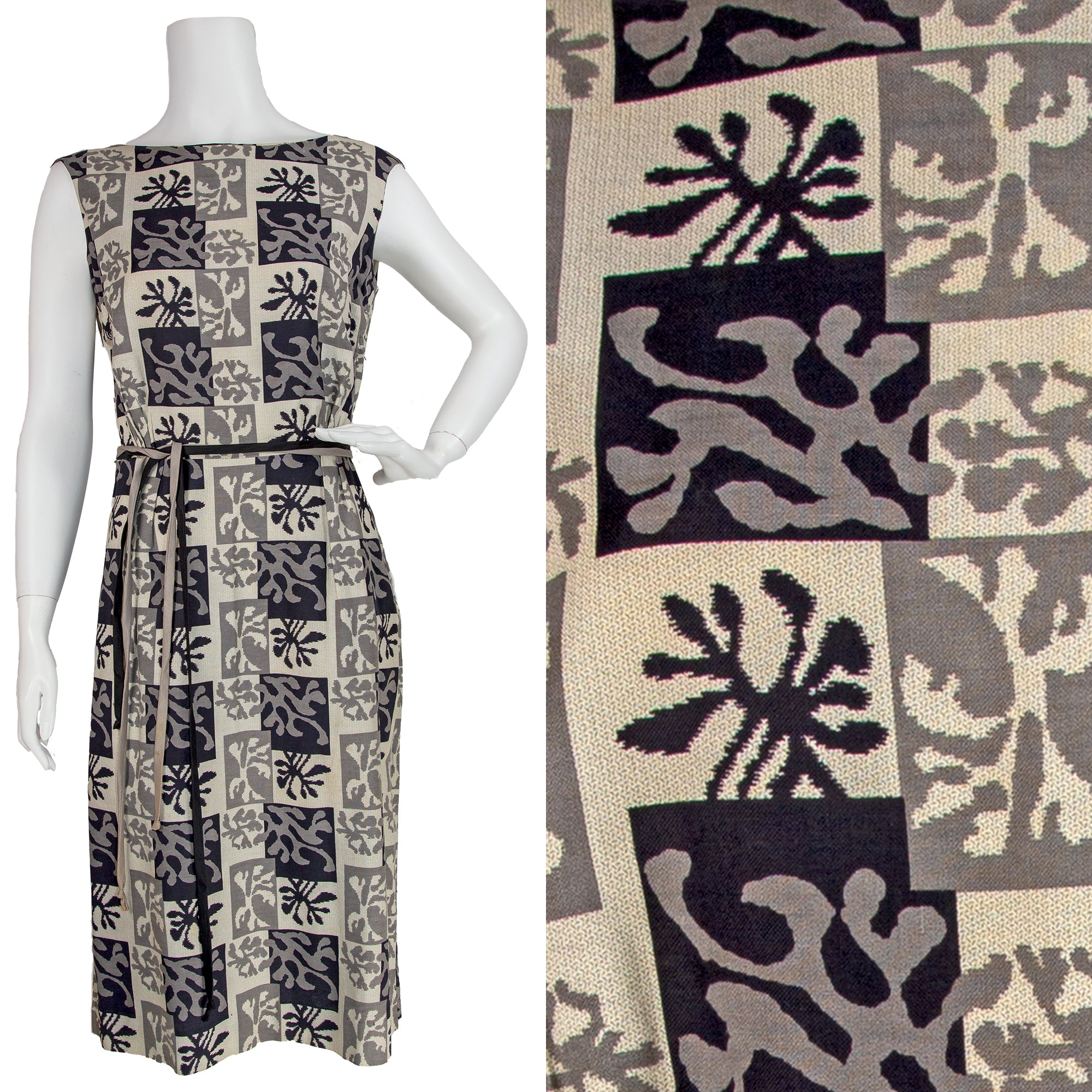 1960s Woven Cotton Sheath Dress with Matisse Print⁠