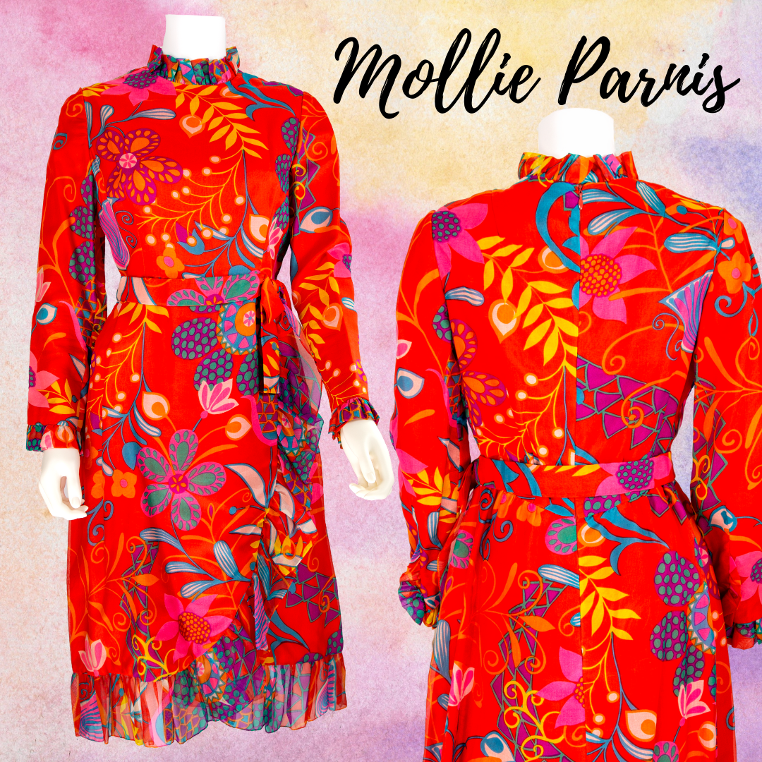 Mollie Parnis 70s Abstract Foral Silk Dress